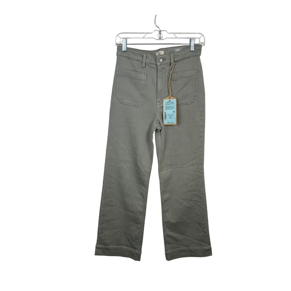 Faherty Stretch Terry Ankle Pants Women 27 Coastal Sage NEW Patch Pocket WBF2514